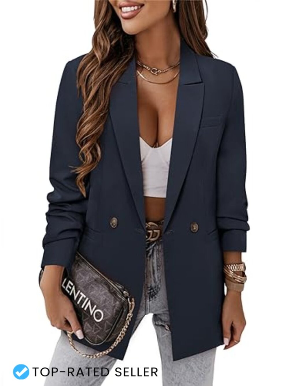 Women Business Casual Blazer Lined Long Sleeve Notch Collar Work Suit Jacket